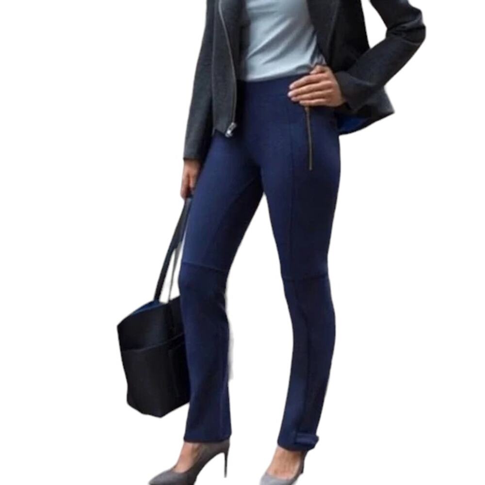 Betabrand Yoga Riding Snap Ankle Zip Pocket Dress Pant Navy Blue Size Large